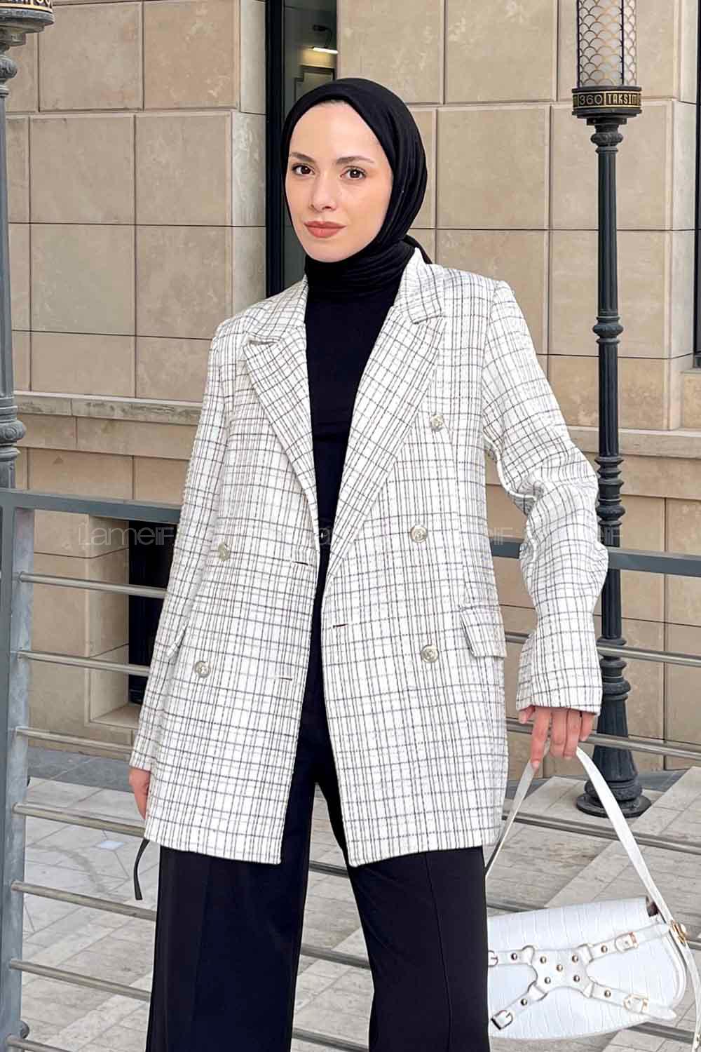 Ecru Medium V Neck Long Arm Cotton Jacket