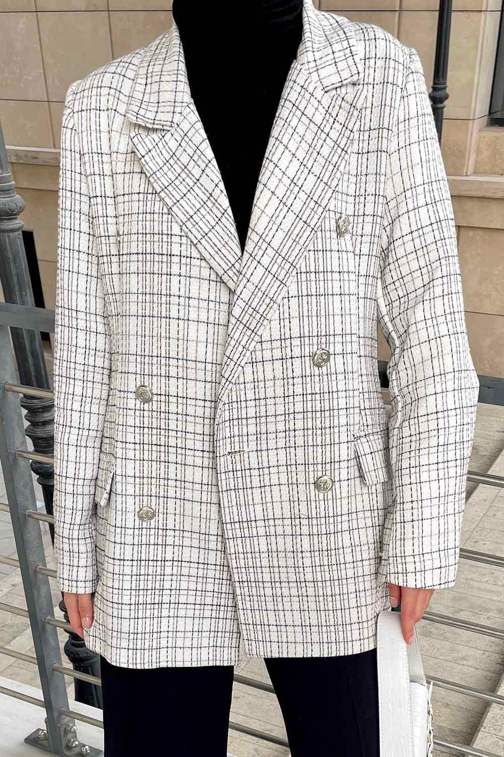 Ecru Medium V Neck Long Arm Cotton Jacket