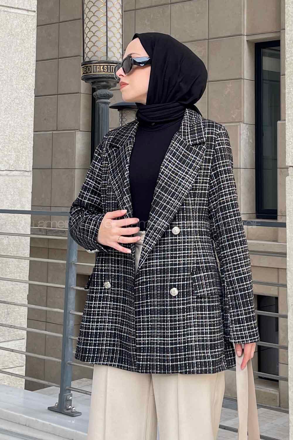 Black Medium V Neck Long Arm Cotton Jacket