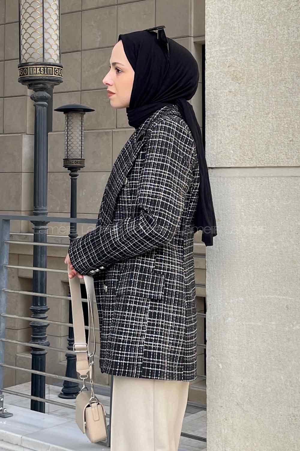 Black Medium V Neck Long Arm Cotton Jacket