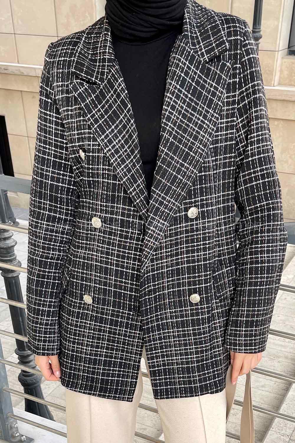 Black Medium V Neck Long Arm Cotton Jacket