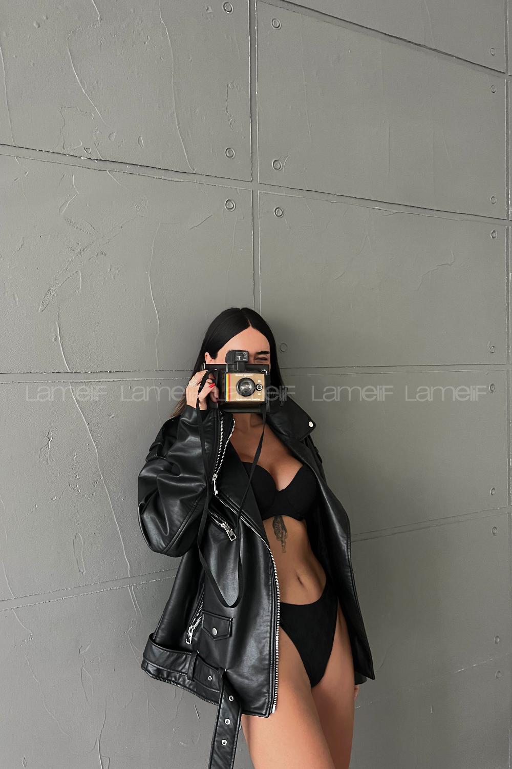 Lamelif  Destekli Örgü Desen Takım Siyah