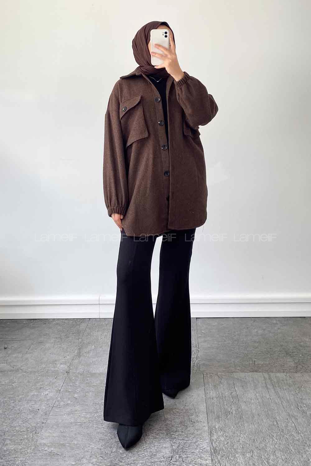 Brown Shirt Collar Long Arm Cotton Jacket