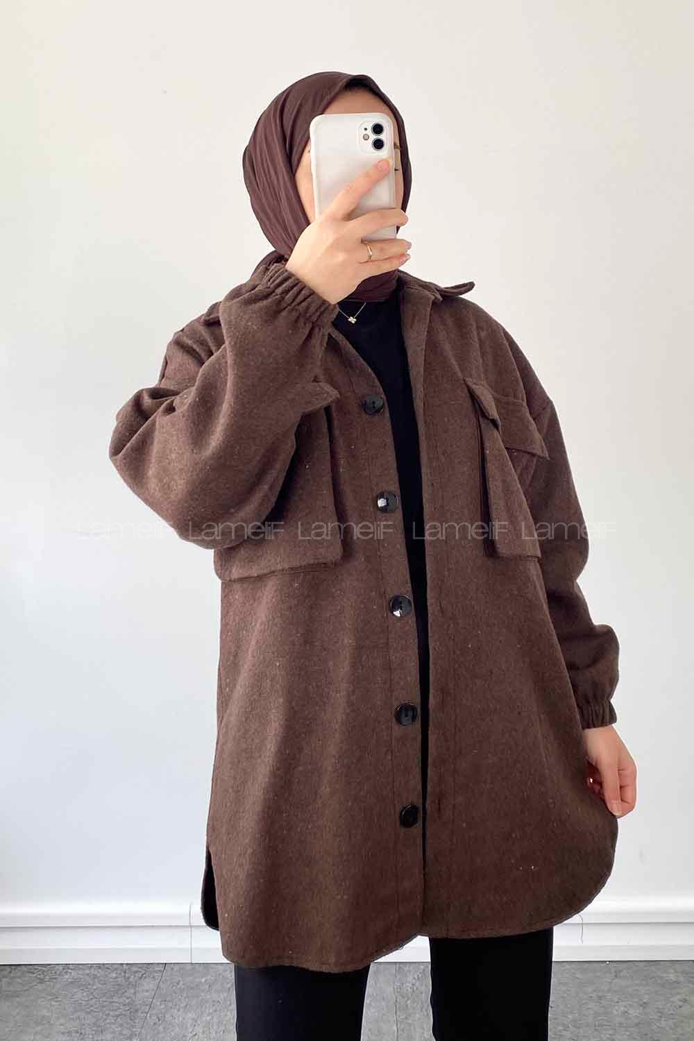 Brown Shirt Collar Long Arm Cotton Jacket