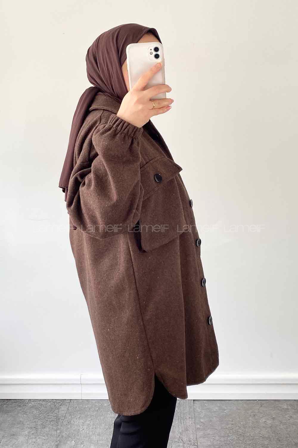 Brown Shirt Collar Long Arm Cotton Jacket