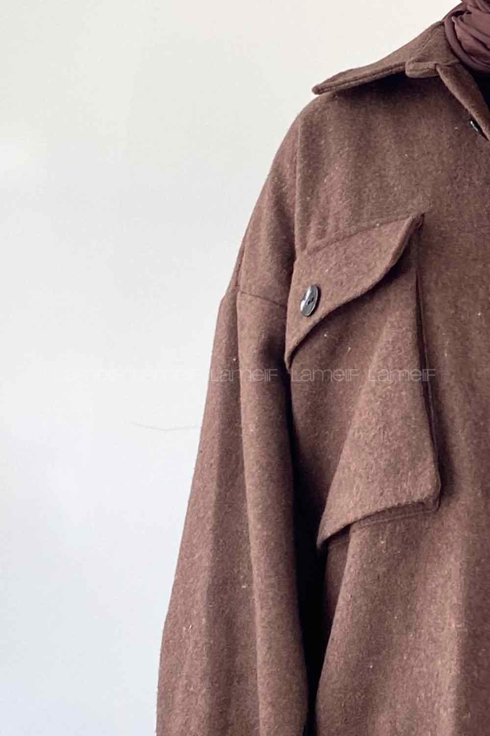 Brown Shirt Collar Long Arm Cotton Jacket
