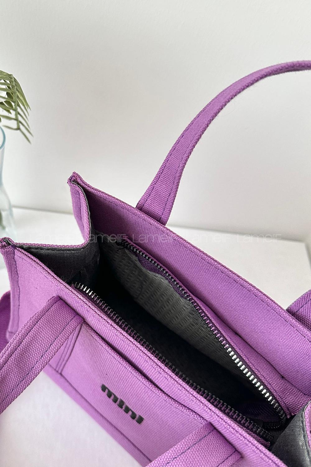 Lamelif Kanvas Mini Kadın Çanta Mor