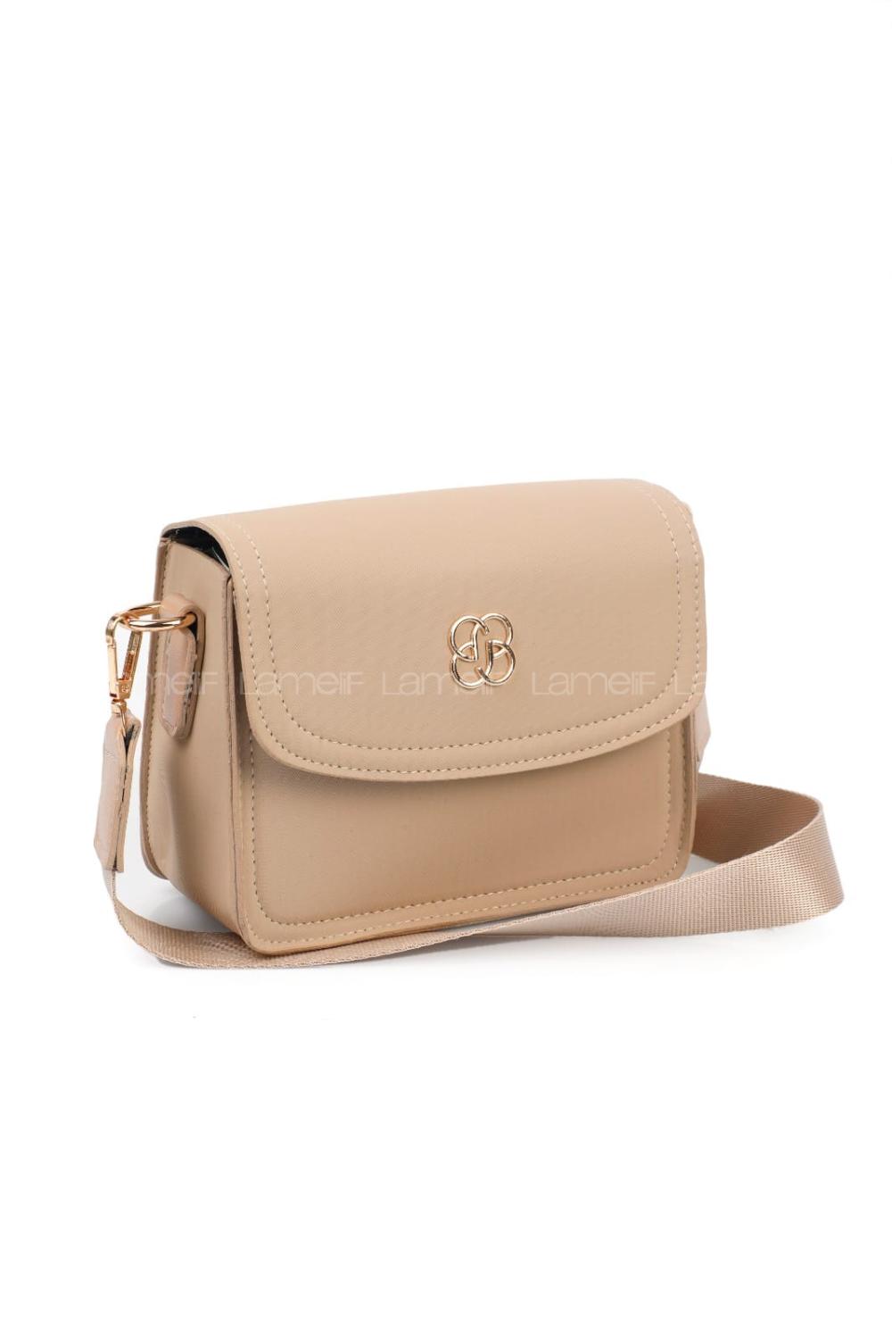 Lamelif Mini Kutu Kapaklı Çanta Vizonrengi