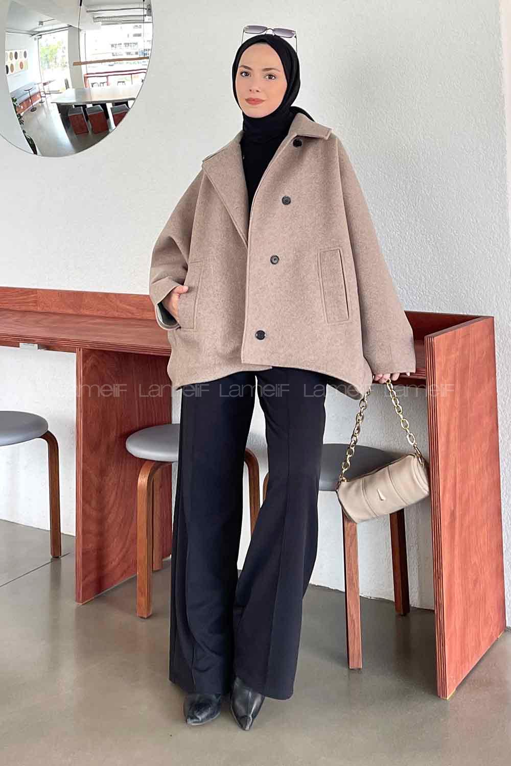 Mink Shirt Collar Long Arm Stamp Fabric Coat