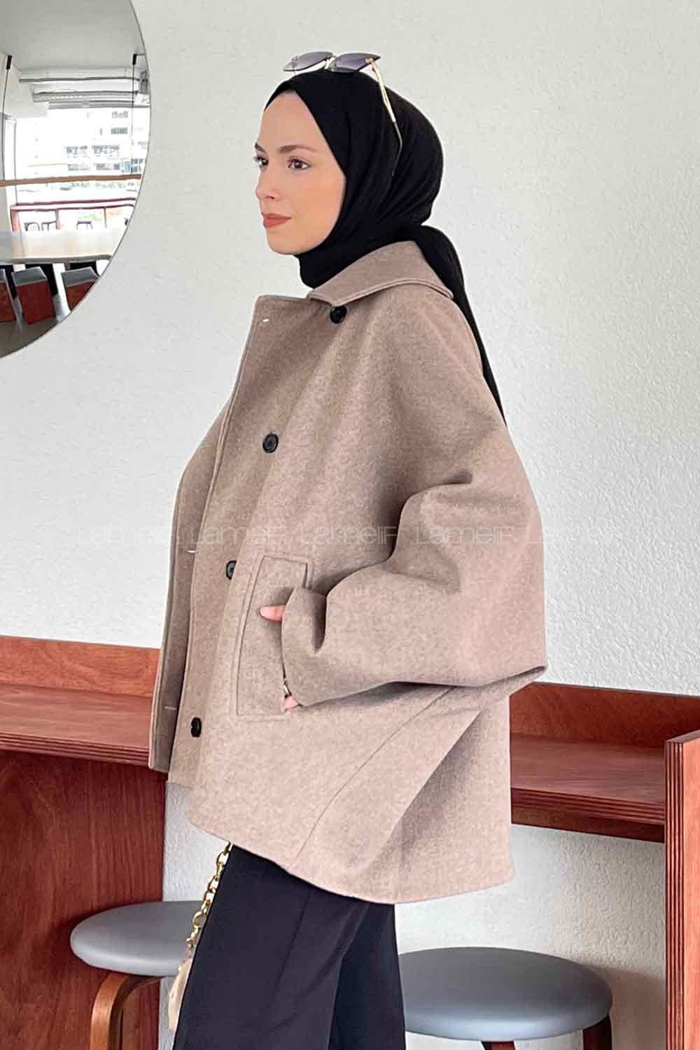 Mink Shirt Collar Long Arm Stamp Fabric Coat