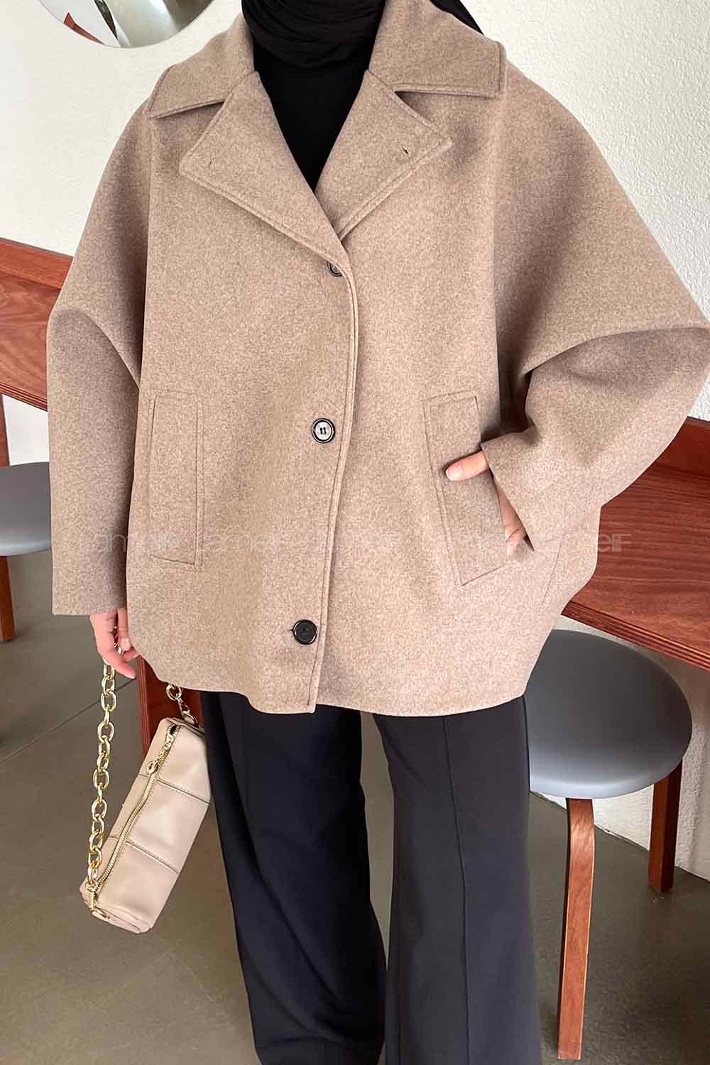 Mink Shirt Collar Long Arm Stamp Fabric Coat