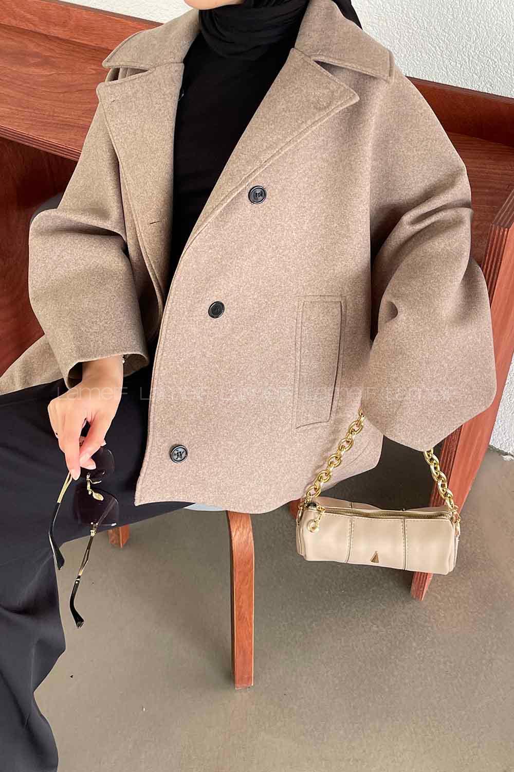 Mink Shirt Collar Long Arm Stamp Fabric Coat