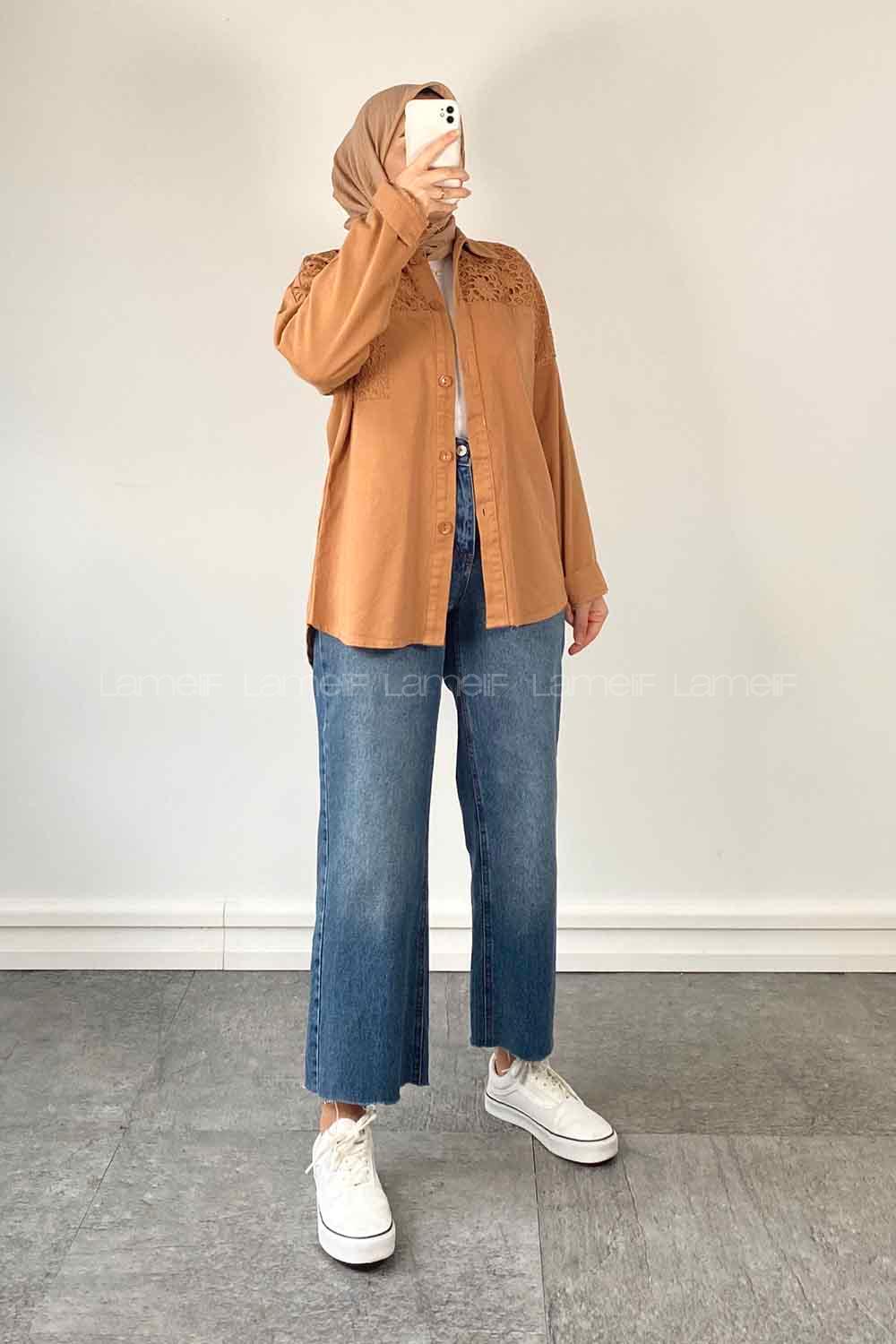 Camel Shirt Collar Long Arm Cotton Shirt