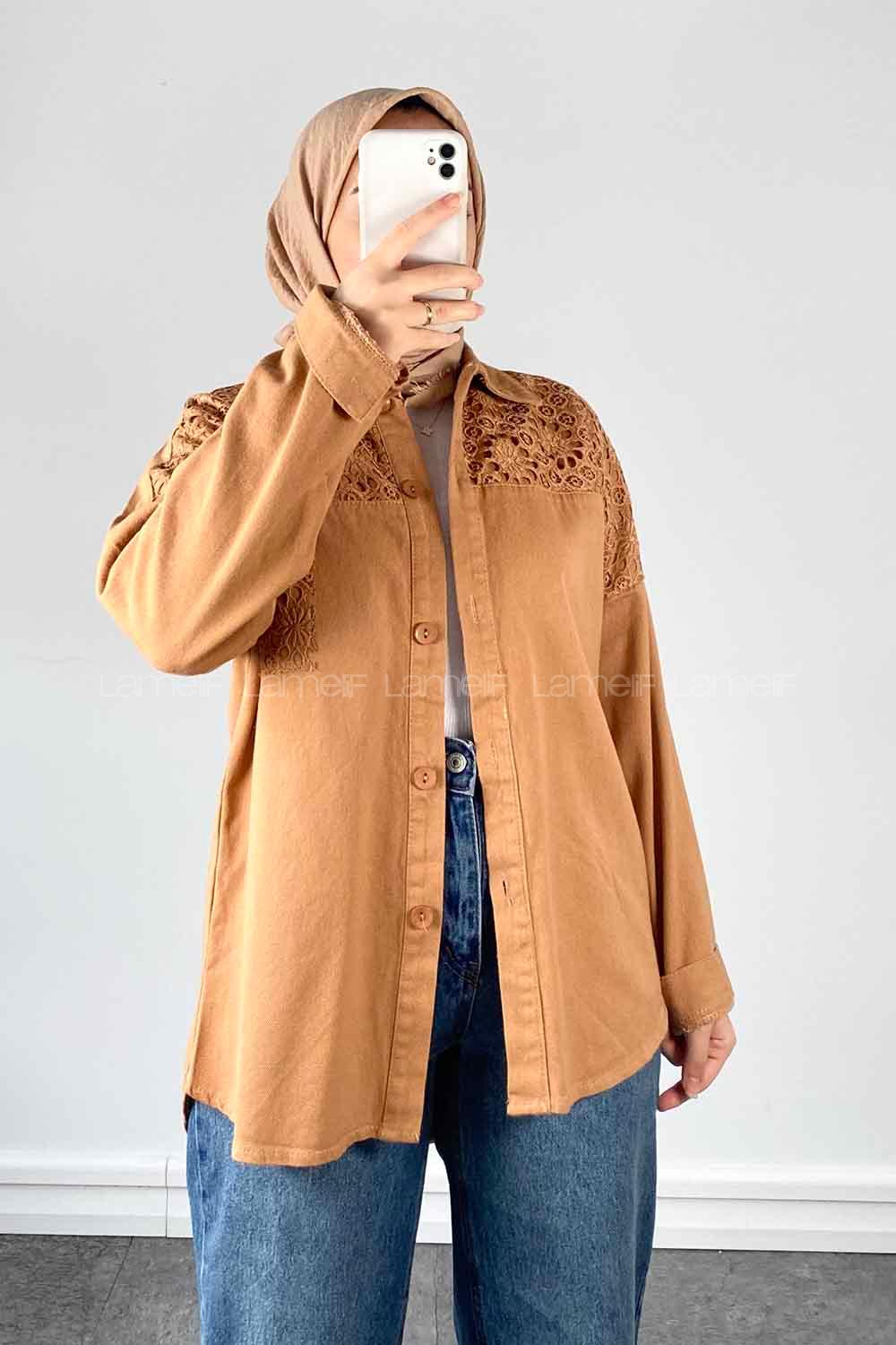 Camel Shirt Collar Long Arm Cotton Shirt