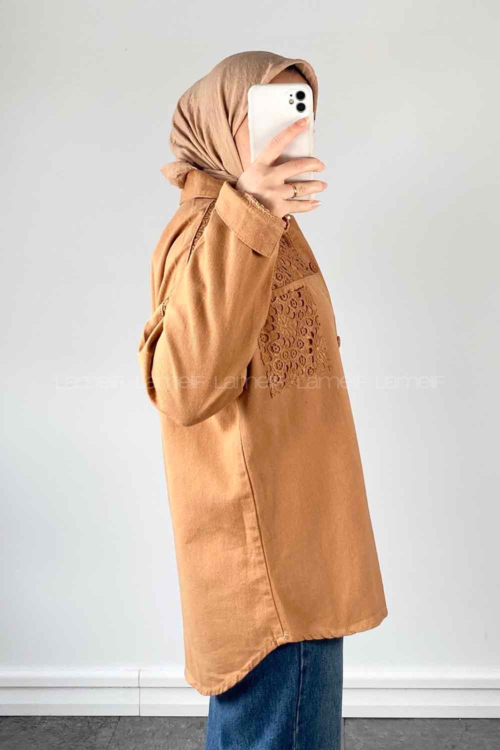 Camel Shirt Collar Long Arm Cotton Shirt
