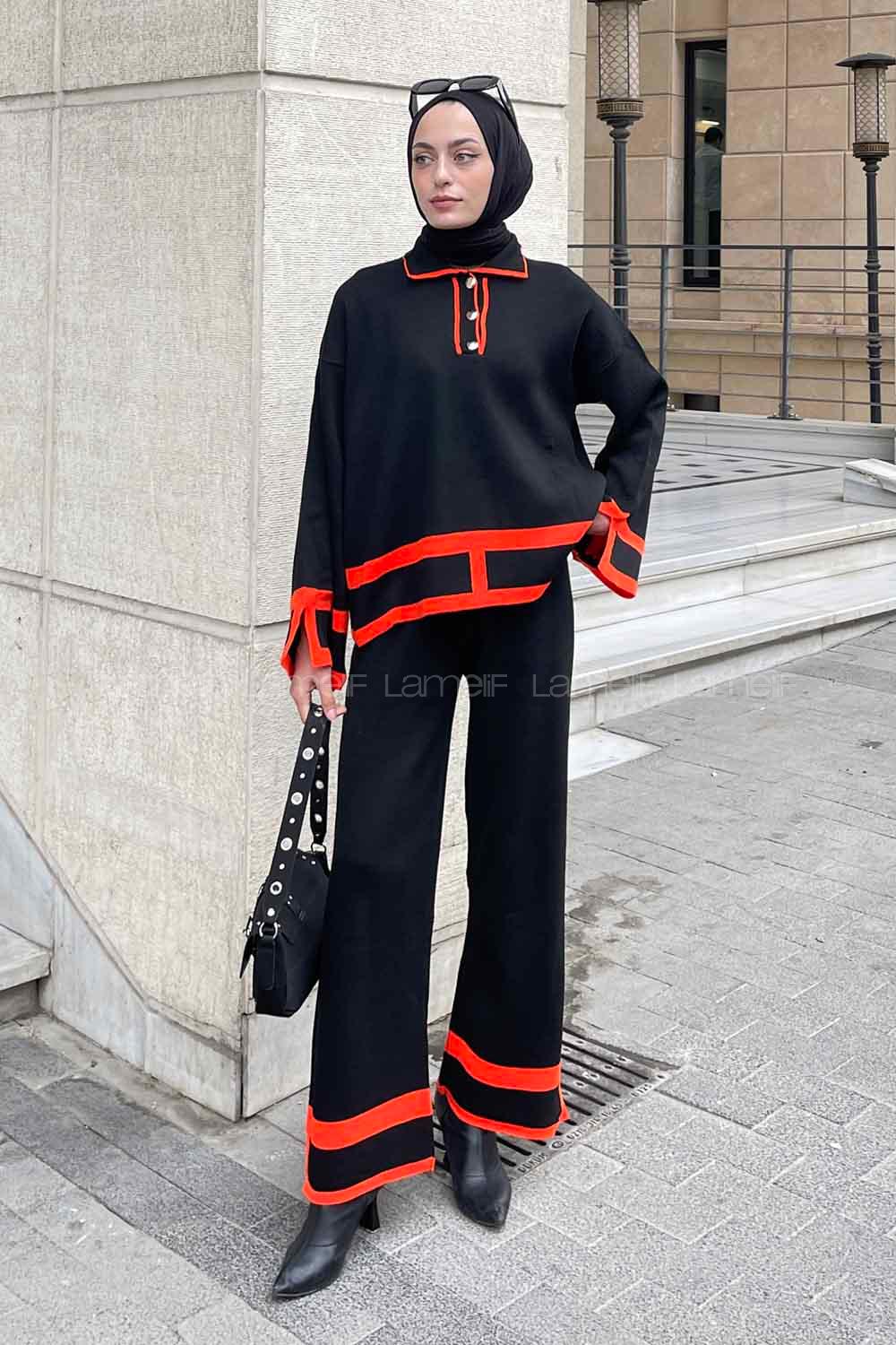 Black Shirt Collar Long Arm Without Accessories Knitwear Regular Trousers Comfortable Suit