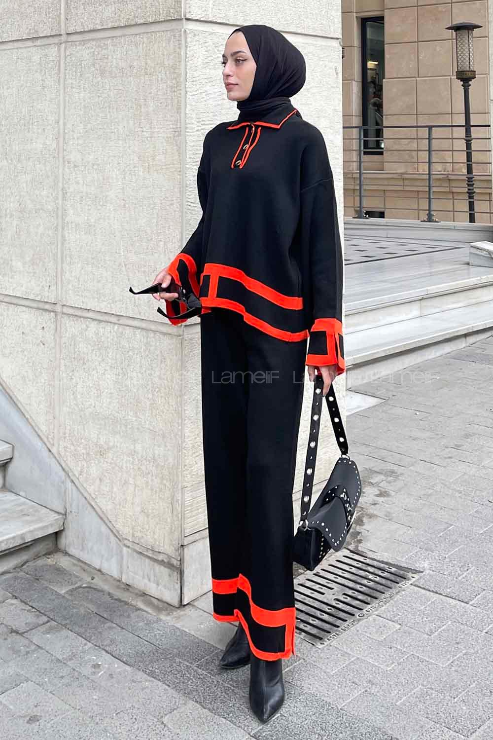 Black Shirt Collar Long Arm Without Accessories Knitwear Regular Trousers Comfortable Suit
