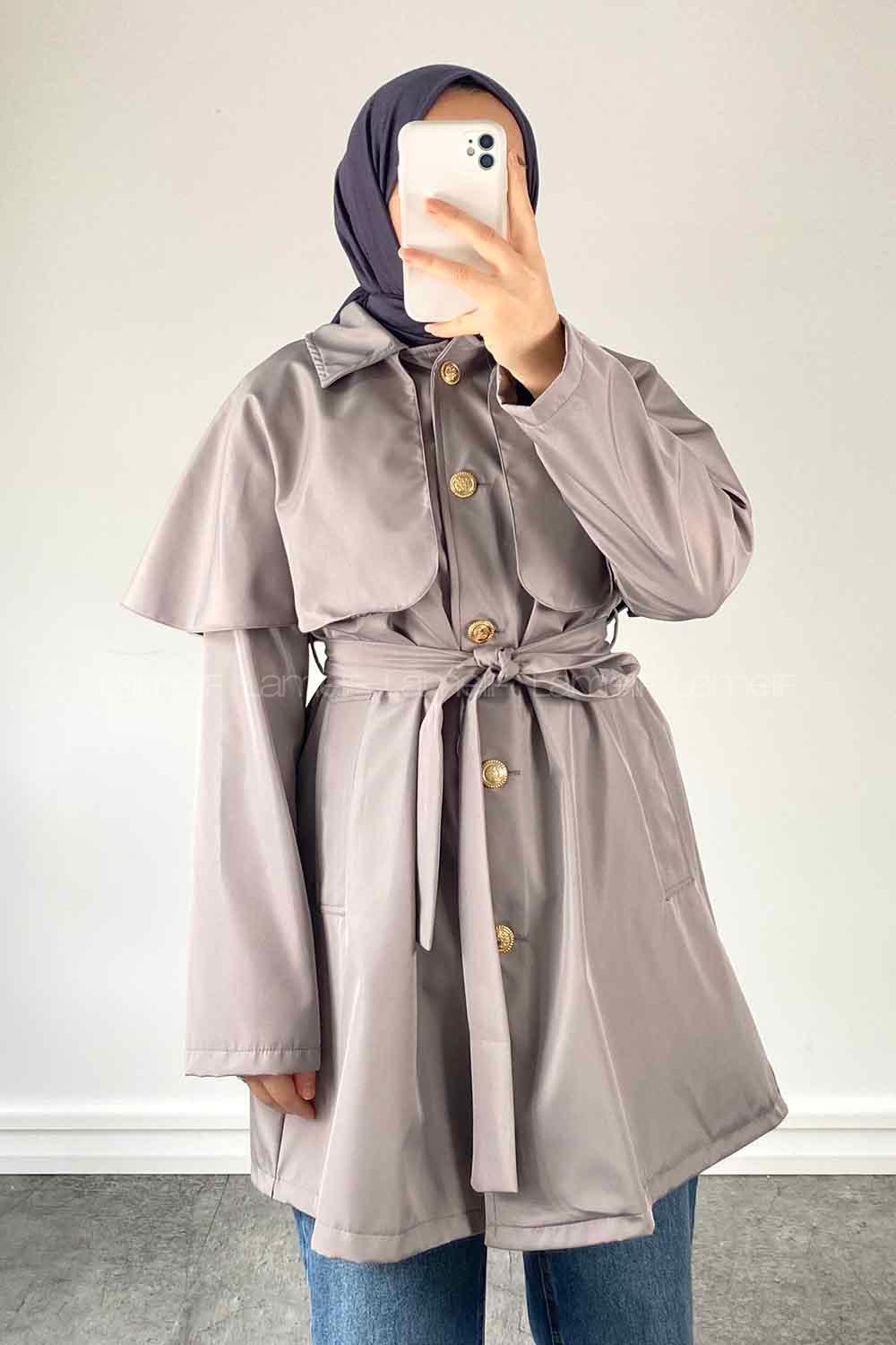 Lamelif Marnie Pelerin Detaylı Trençkot Gri