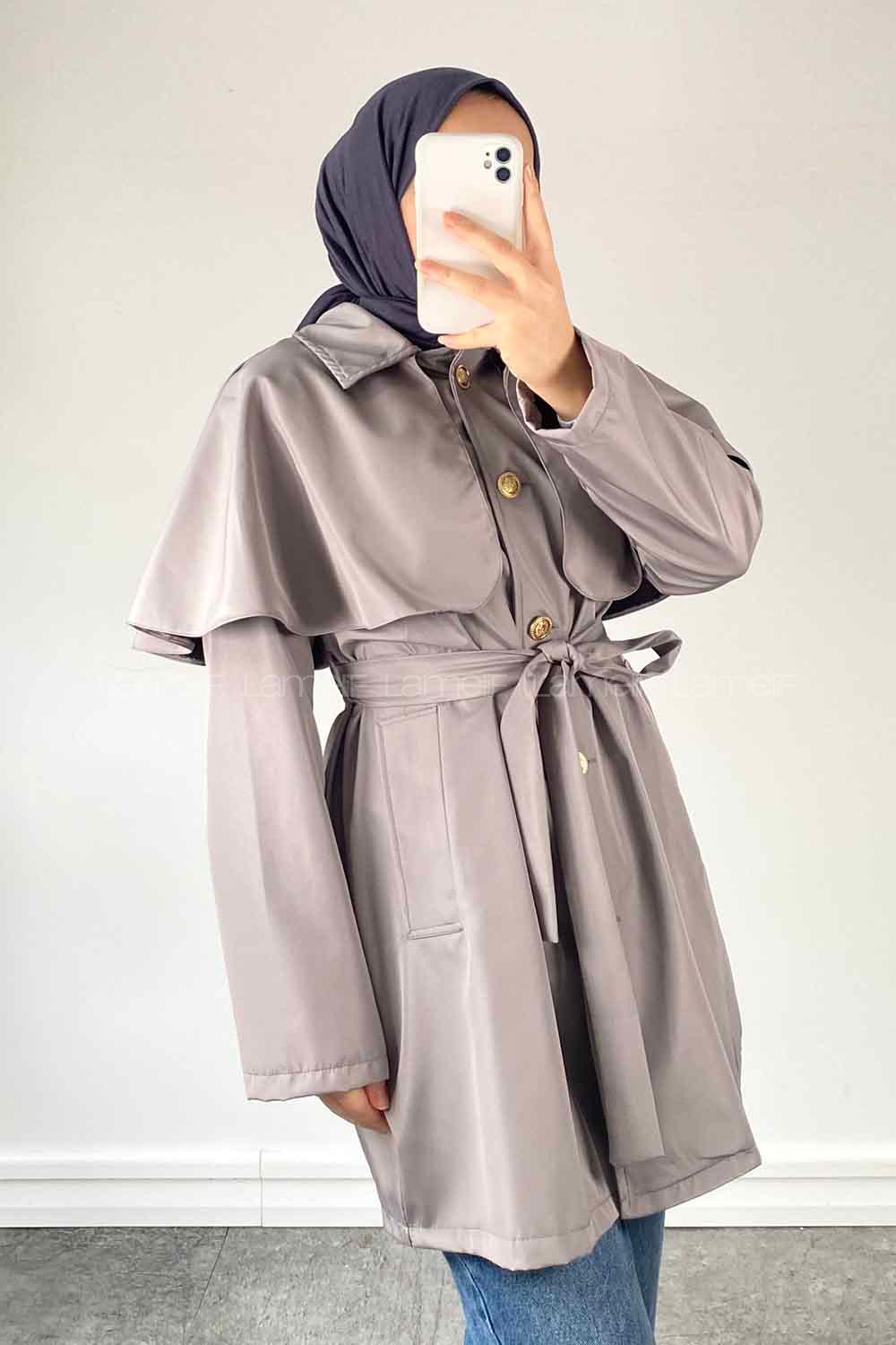 Lamelif Marnie Pelerin Detaylı Trençkot Gri