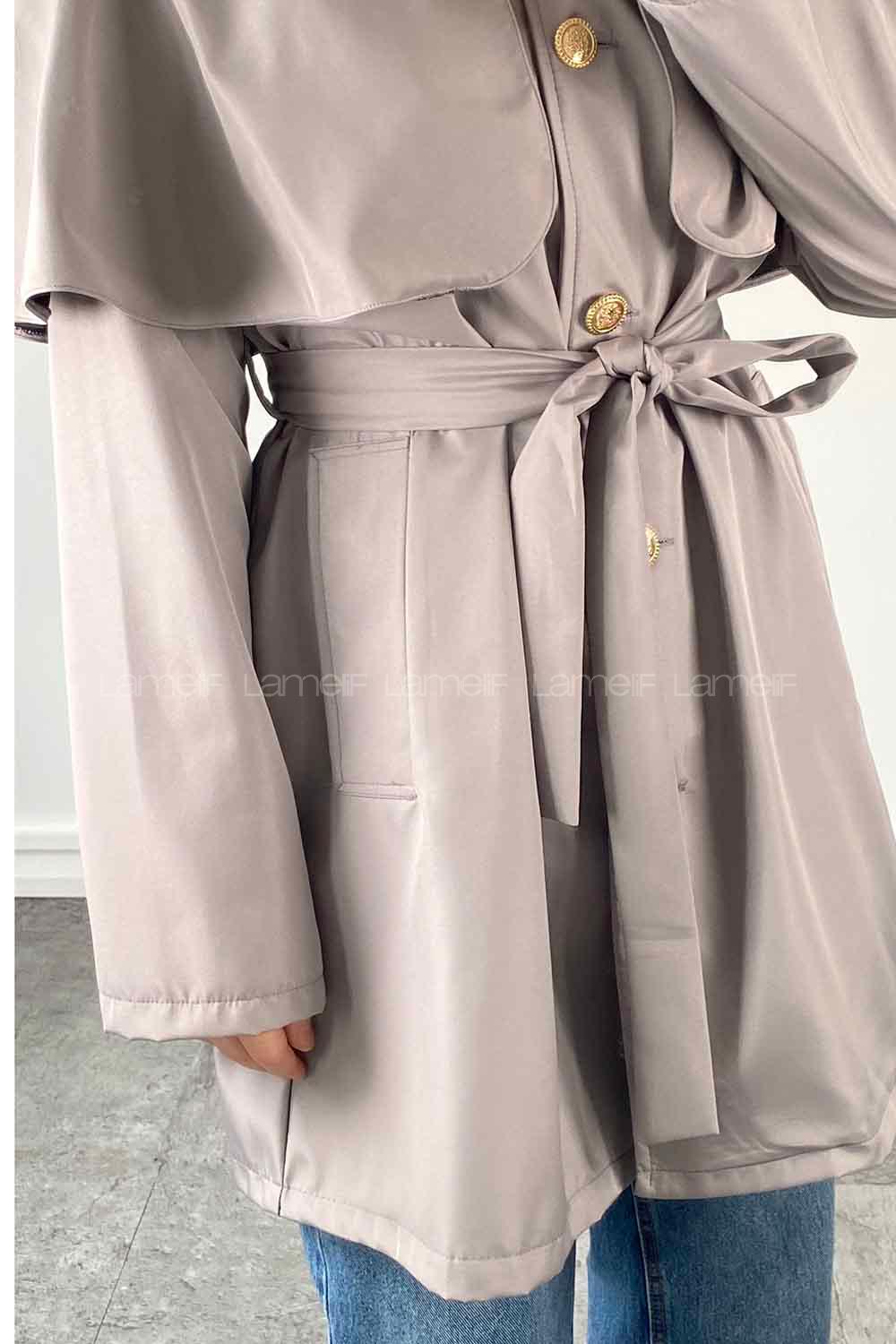 Lamelif Marnie Pelerin Detaylı Trençkot Gri