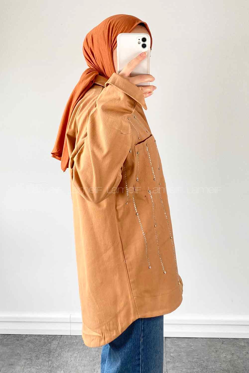 Lamelif Taş Detaylı Gömlek   Camel