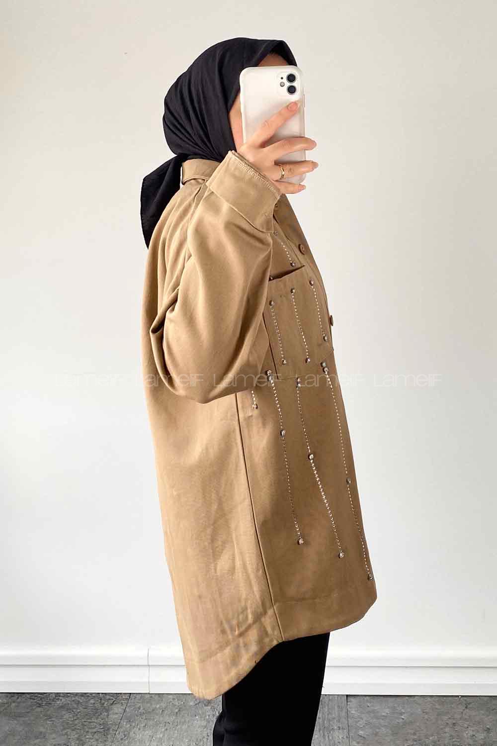 Lamelif Taş Detaylı Gömlek Vizonrengi