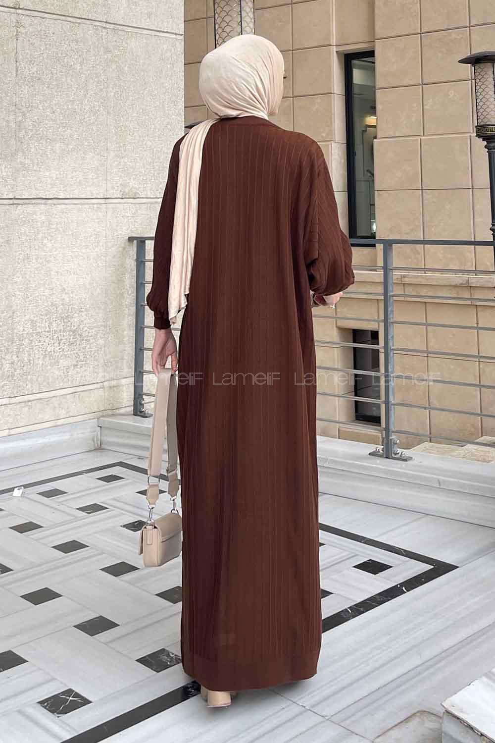 Bitter Brown Crew Neck Knitwear Unprinted Dresess