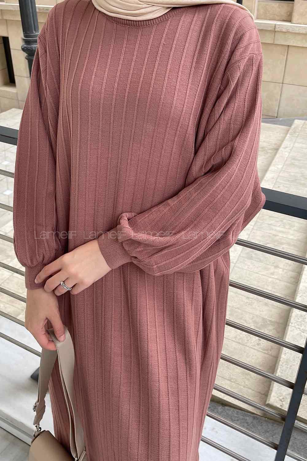 Lamelif Yarasa Kol Triko Elbise Gül