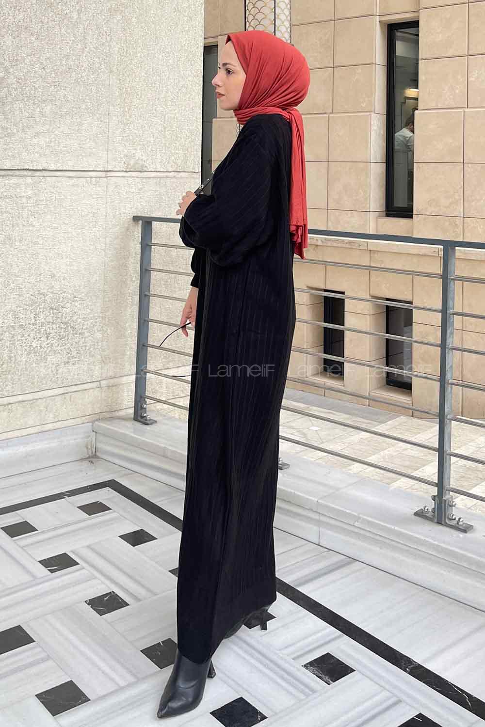 Lamelif Yarasa Kol Triko Elbise Siyah