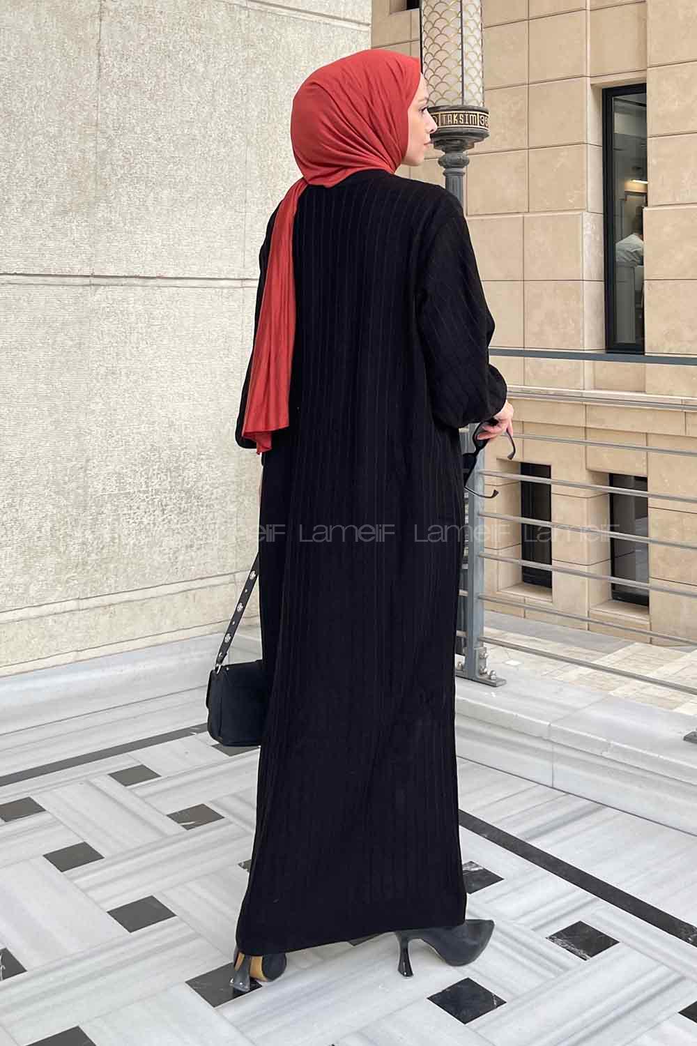 Lamelif Yarasa Kol Triko Elbise Siyah