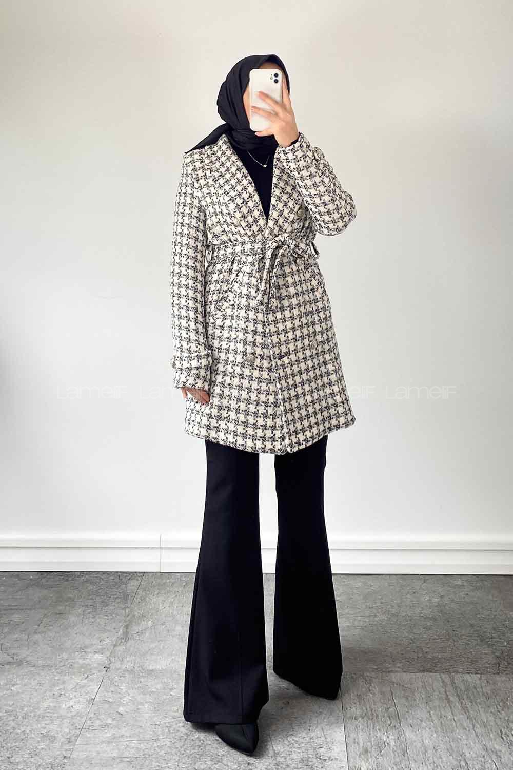 White Medium V Neck Long Arm Cotton Jacket