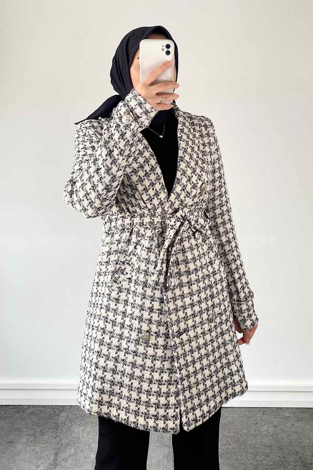 White Medium V Neck Long Arm Cotton Jacket