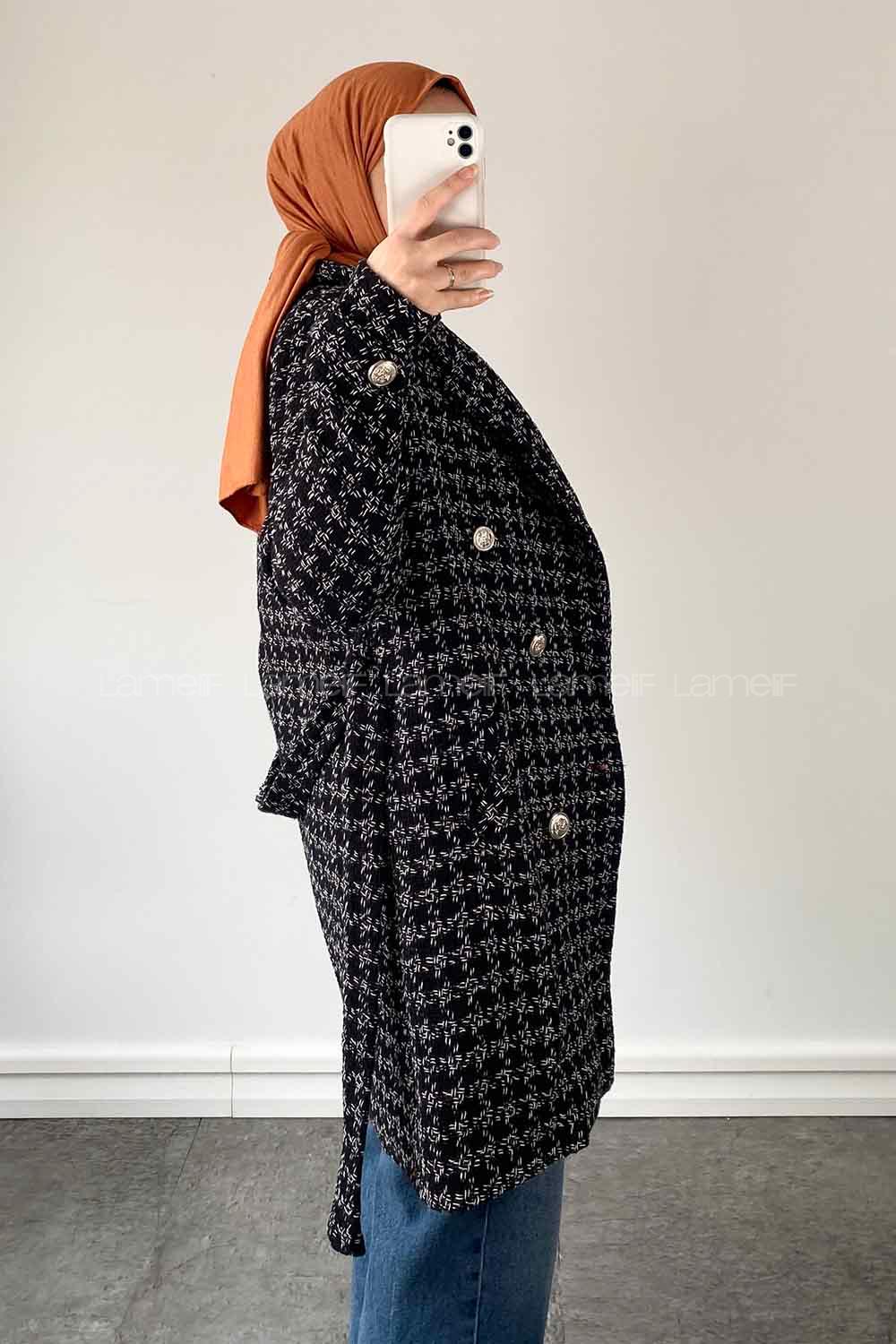 Black Medium V Neck Long Arm Cotton Jacket