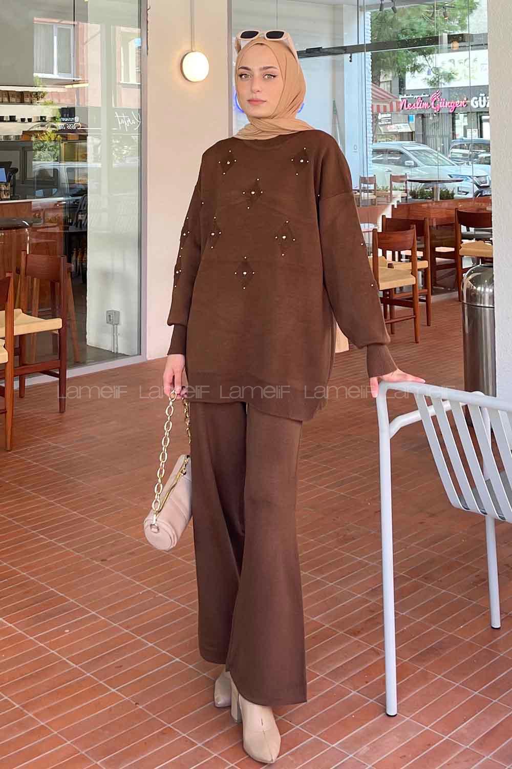 Brown Mock Turtle Neck Long Arm Without Accessories Acrylic Regular Trousers Comfortable Suit