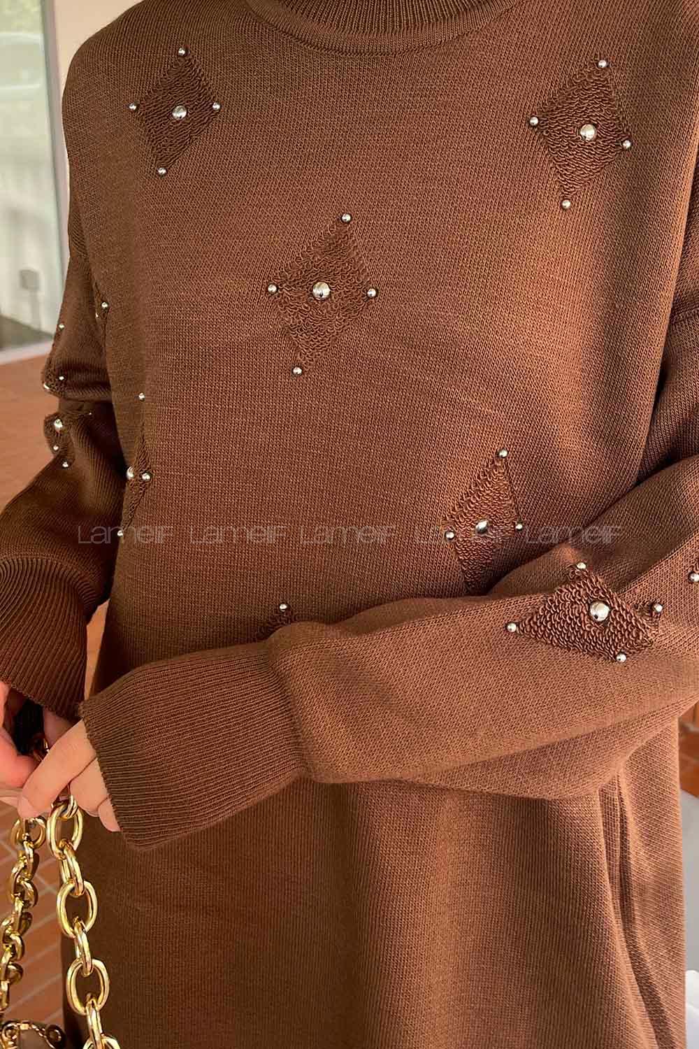 Brown Mock Turtle Neck Long Arm Without Accessories Acrylic Regular Trousers Comfortable Suit