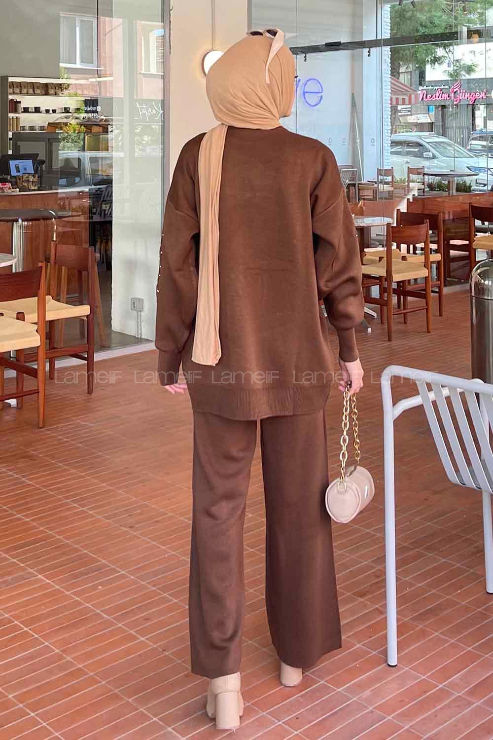 Brown Mock Turtle Neck Long Arm Without Accessories Acrylic Regular Trousers Comfortable Suit