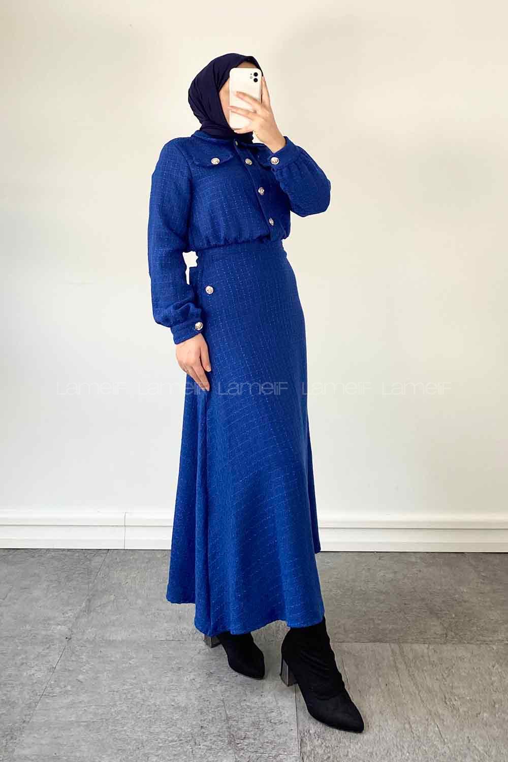 Saxe Shirt Collar Long Arm Cotton Flare Suit