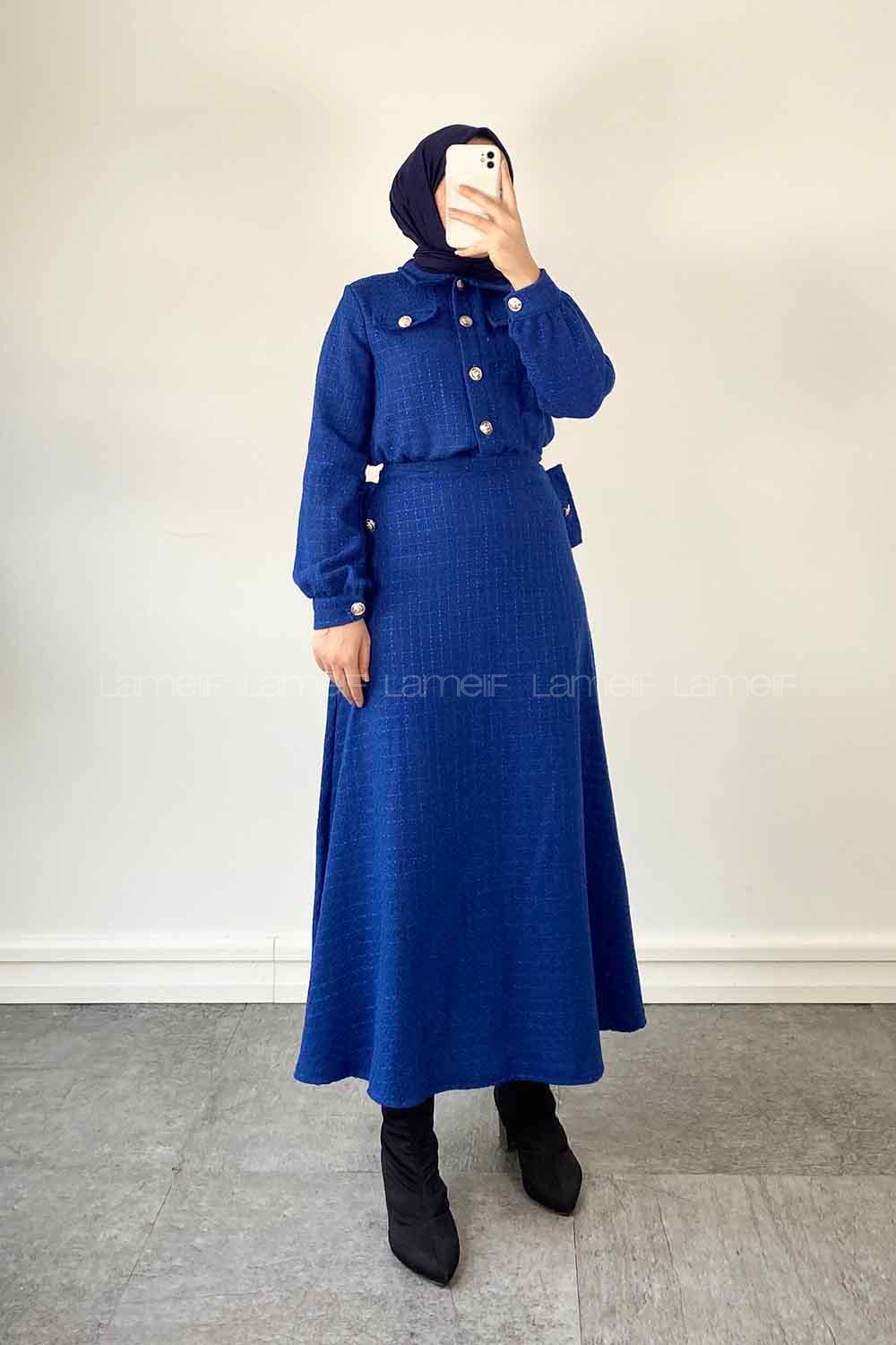 Saxe Shirt Collar Long Arm Cotton Flare Suit