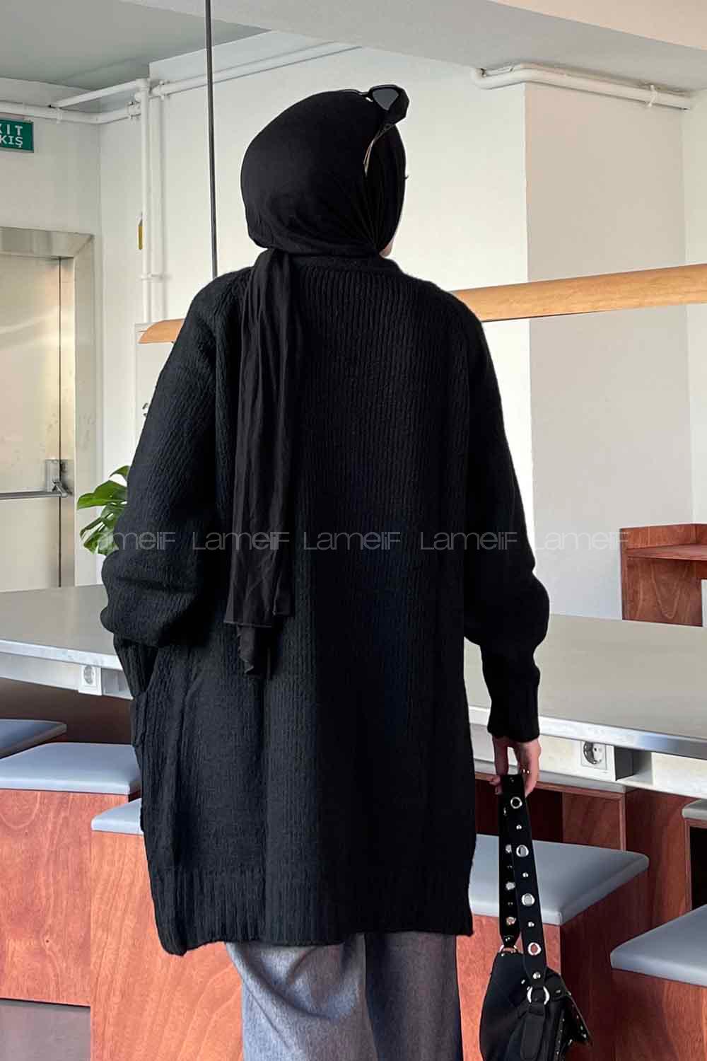 Lamelif Çift Cep Triko Hırka Siyah