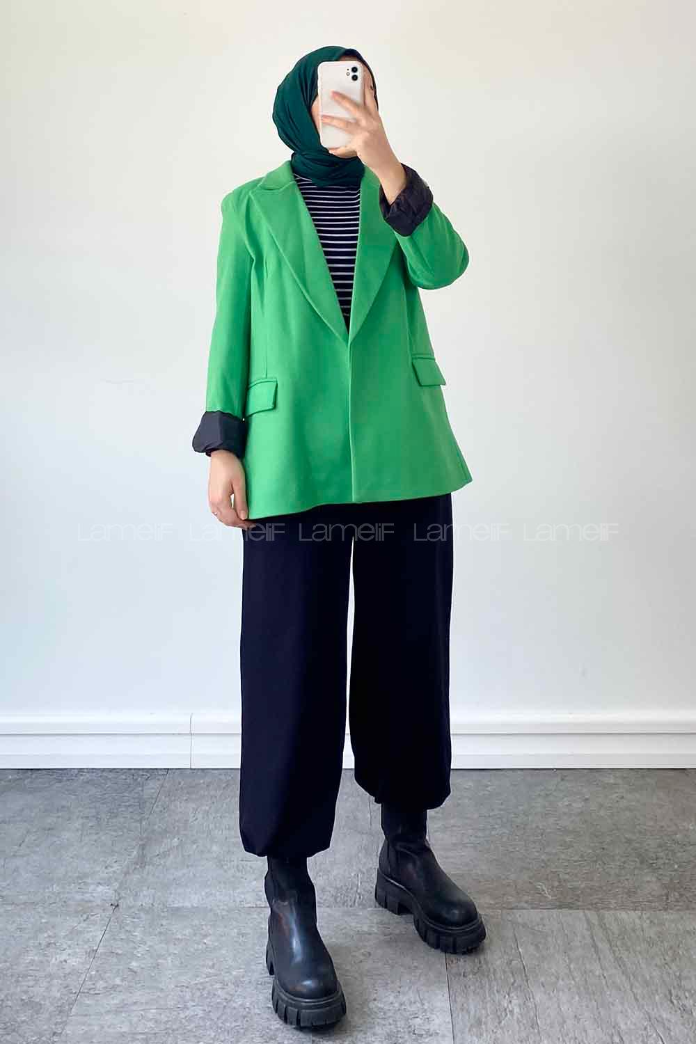 Grassgreen V Neck Long Arm Poplin Fabric Elastan Jacket
