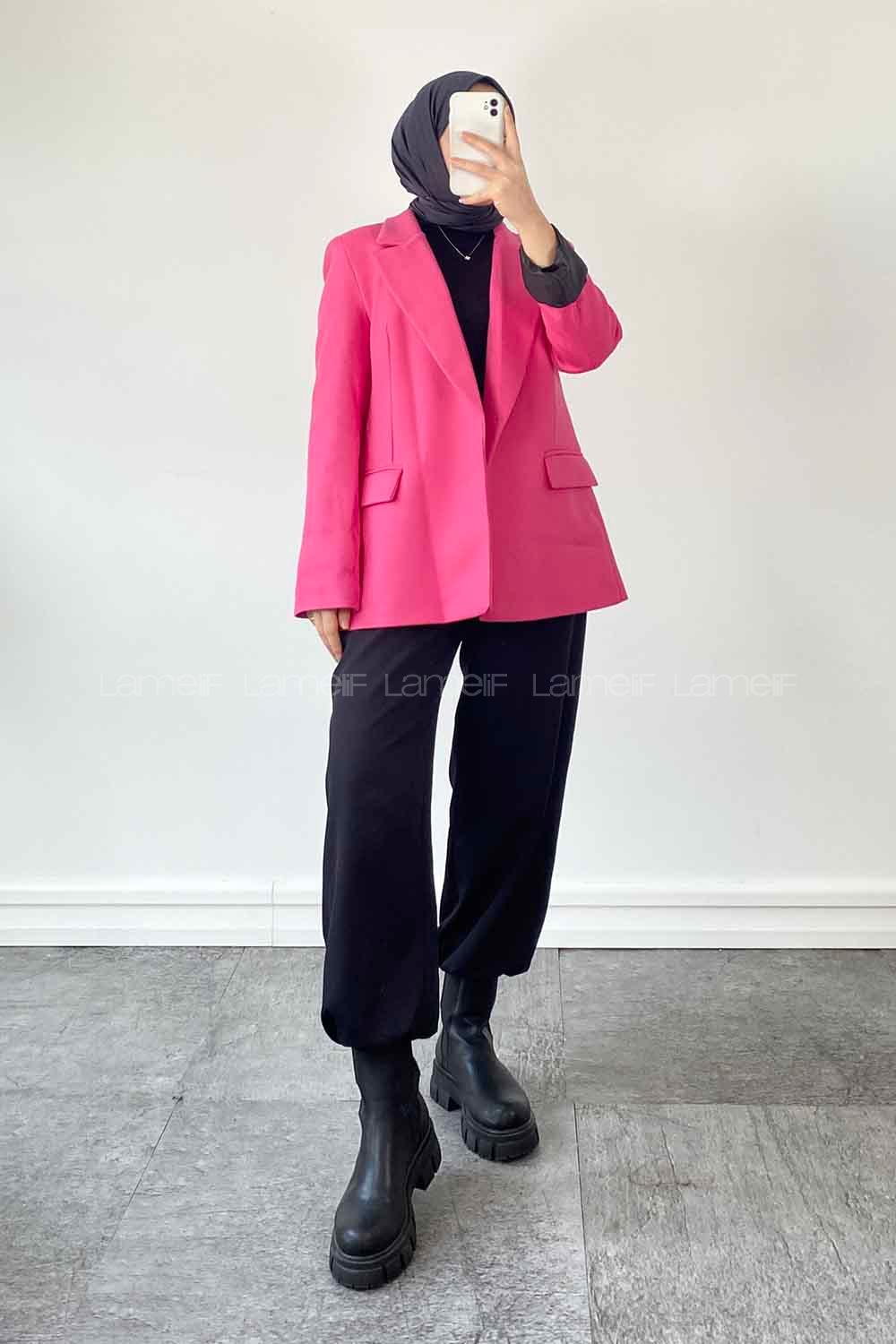 Lamelif Daisy Kaşe Ceket Fuşya