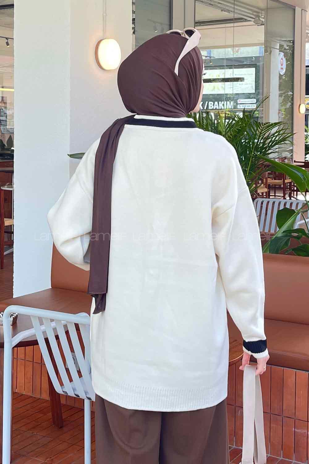 Lamelif Gold Düğmeli Hırka Krem