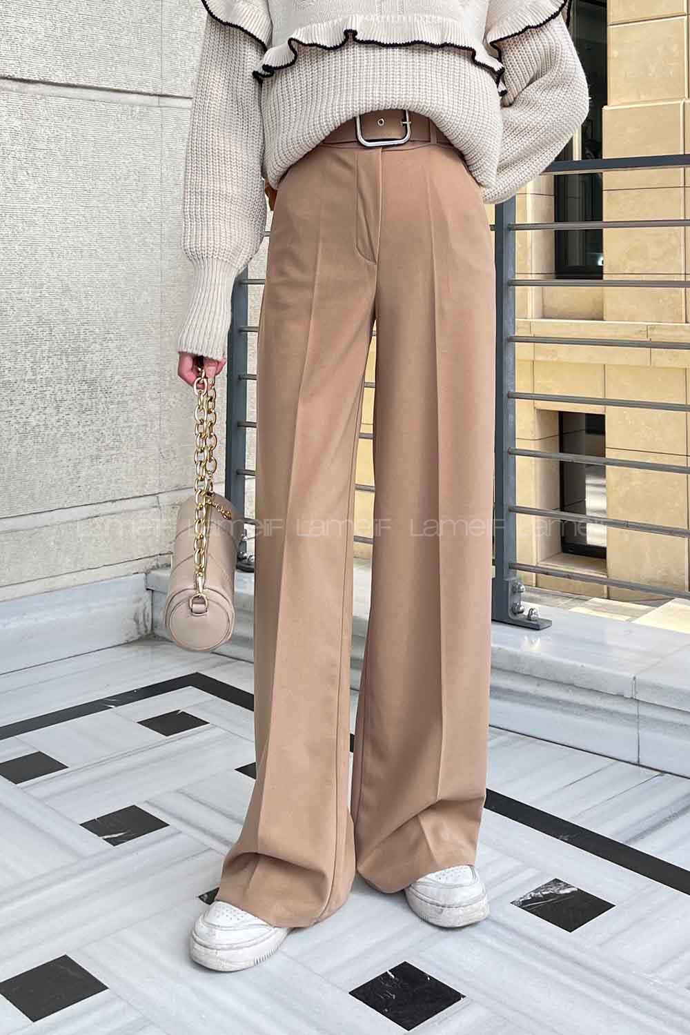 Camel Combed Fabric High Waist Comfortable Pants