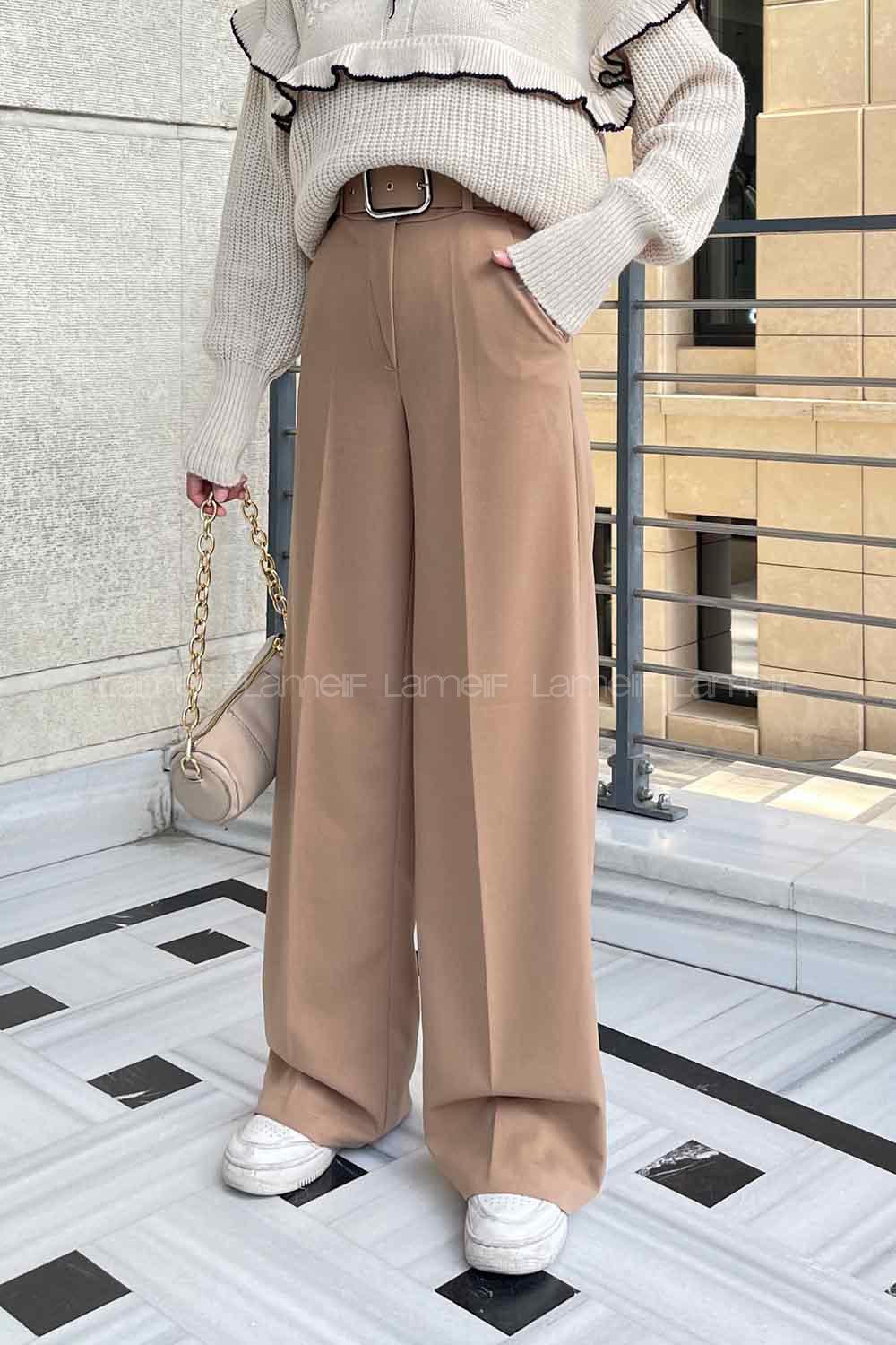 Camel Combed Fabric High Waist Comfortable Pants