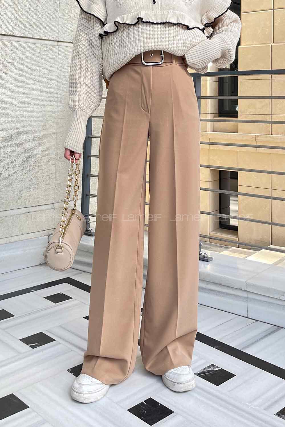 Camel Combed Fabric High Waist Comfortable Pants