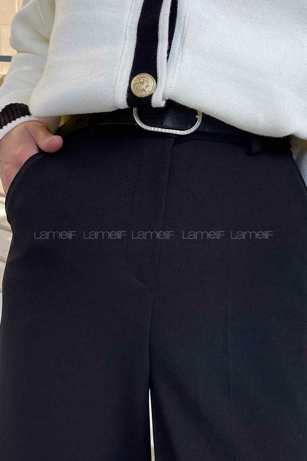 Lamelif Kemerli Palazzo Pantolon Siyah