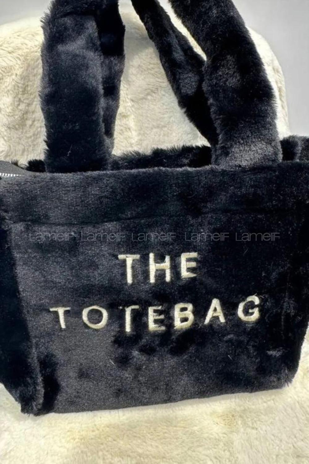 Lamelif Tote Bag Büyük Peluş Çanta Siyah