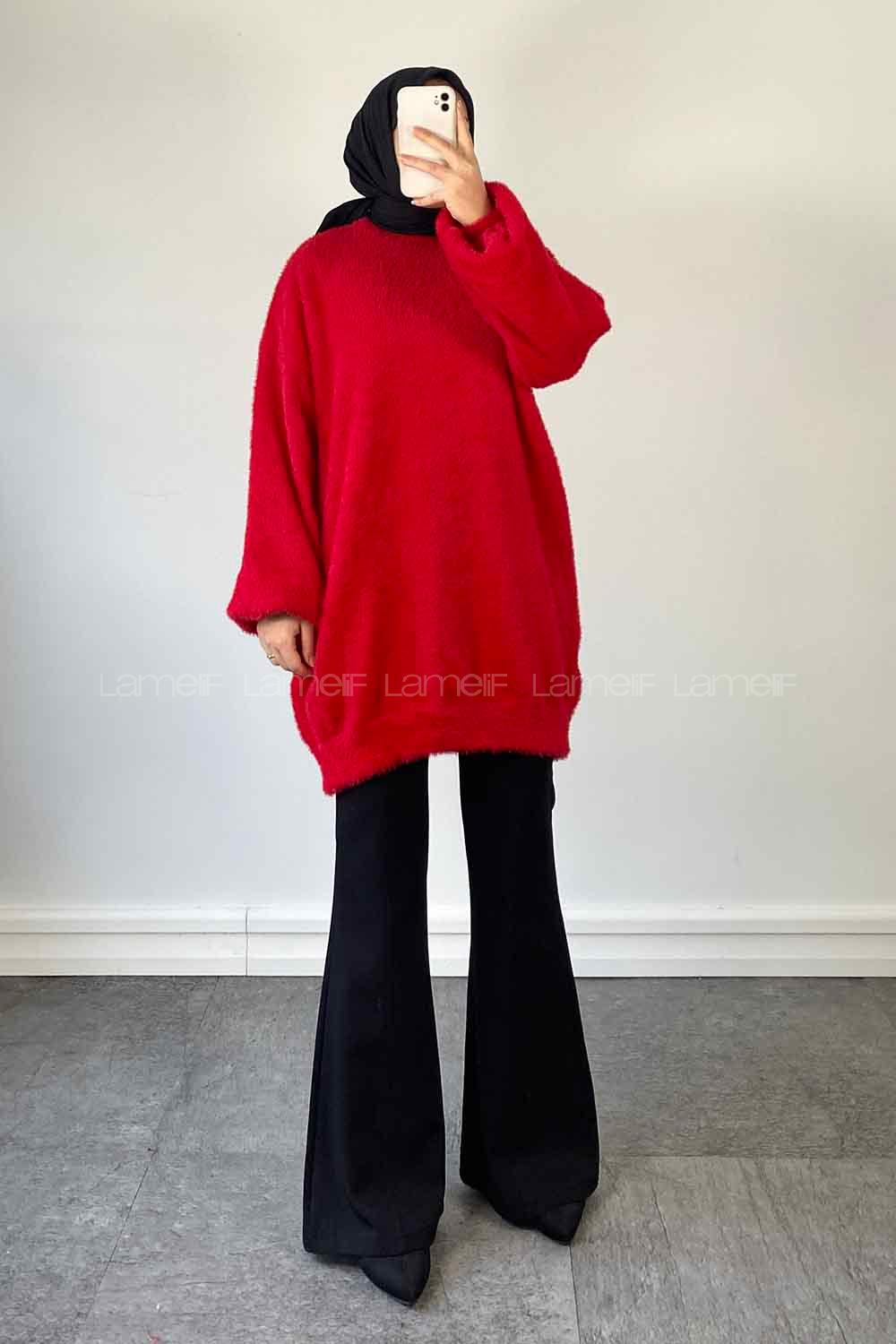 Red Turtle Neck Cotton Lycra Unprinted Tunic