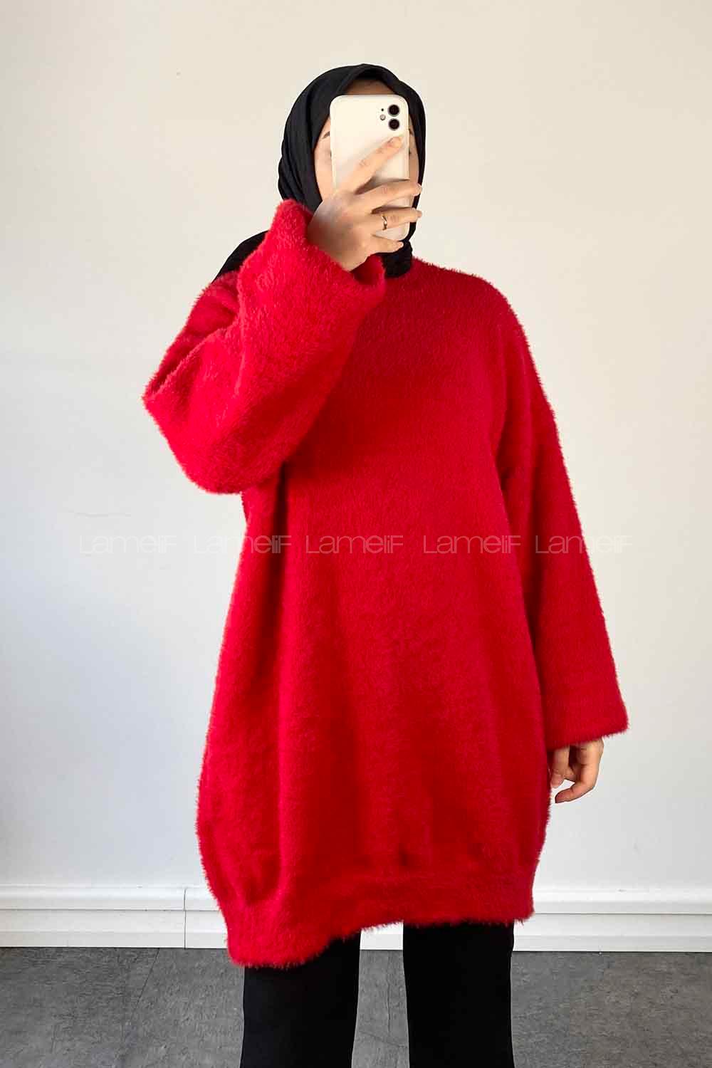 Red Turtle Neck Cotton Lycra Unprinted Tunic