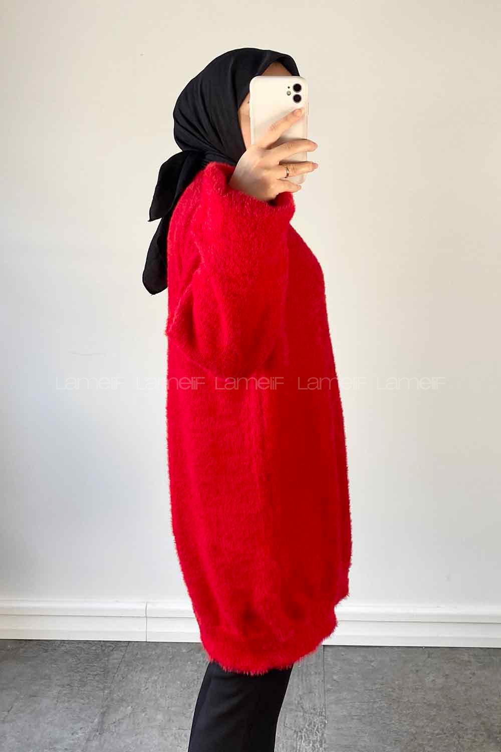 Red Turtle Neck Cotton Lycra Unprinted Tunic